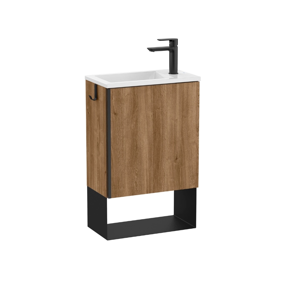 Product cut out image Roca Mini Pro Western Oak Vanity Unit & Basin with Left-Handed Installation